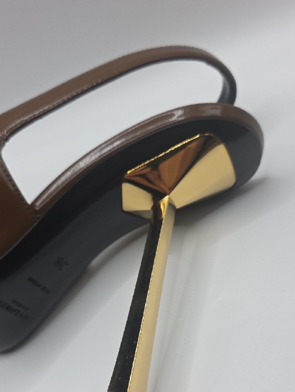 Saint Laurent Brown Patent Leather Slingback Heels with Gold Accent - Picture 11 of 16